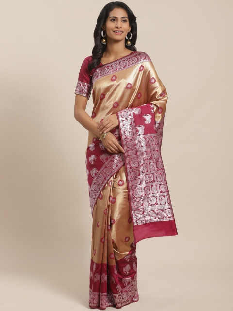 

Sugathari Golden & Magenta Zari Woven Design Celebrity Banarasi Saree, Gold