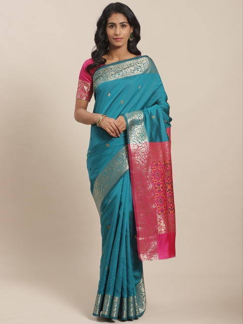 

Sugathari Teal Green & Golden Woven Design Banarasi Saree