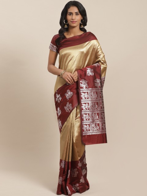 

Sugathari Golden & Maroon Solid Celebrity Banarasi Saree, Gold