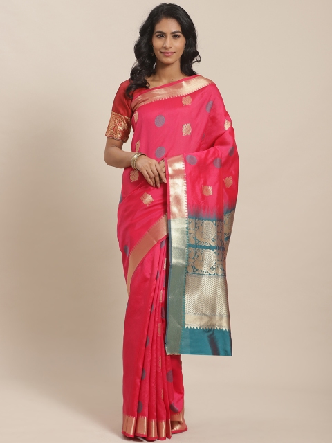 

Sugathari Pink & Green Woven Design Banarasi Saree