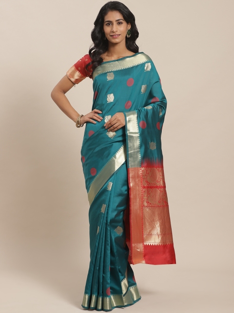 

Sugathari Teal Green & Red Woven Design Banarasi Saree