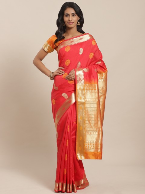 

Sugathari Red & Golden Zari Woven Design Celebrity Banarasi Saree