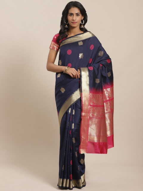 

Sugathari Navy Blue & Golden Zari Woven Design Banarasi Saree