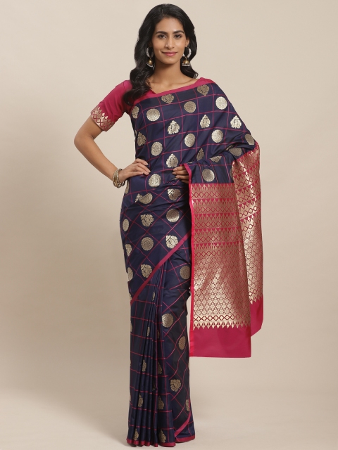 

Sugathari Navy Blue & Golden Zari Woven Design Celebrity Banarasi Saree
