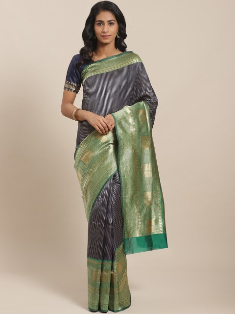 

Sugathari Navy Blue & Gold Zari Woven Design Celebrity Banarasi Saree