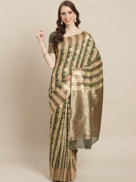 

Sugathari Olive Green & Golden Zari Woven Design Banarasi Saree