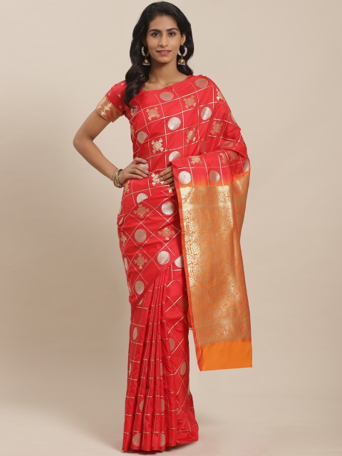 

Sugathari Red & Golden Zari Woven Design Banarasi Saree