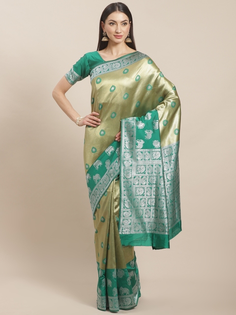 

Sugathari Golden & Green Woven Design Banarasi Saree, Gold