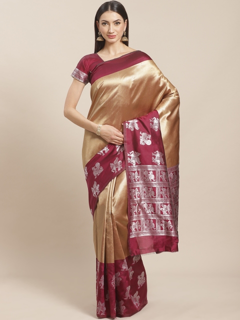 

Sugathari Golden & Maroon Woven Design Banarasi Saree, Gold