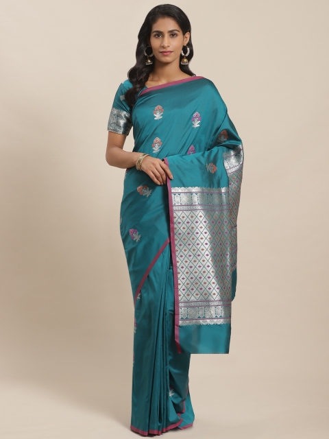 

Sugathari Teal Blue & Pink Zari Woven Design Banarasi Saree