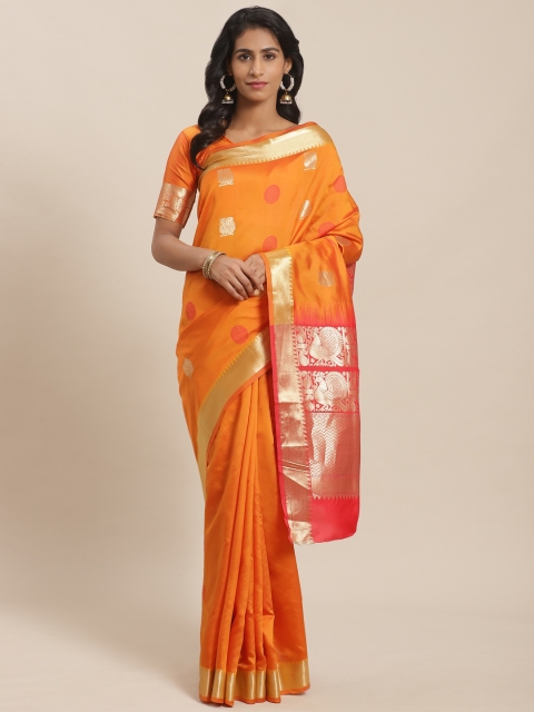 

Sugathari Orange & Golden Zari Design Banarasi Saree