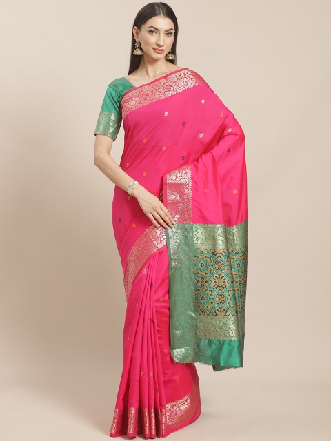 

Sugathari Pink & Golden Zari Woven Design Celebrity Banarasi Saree