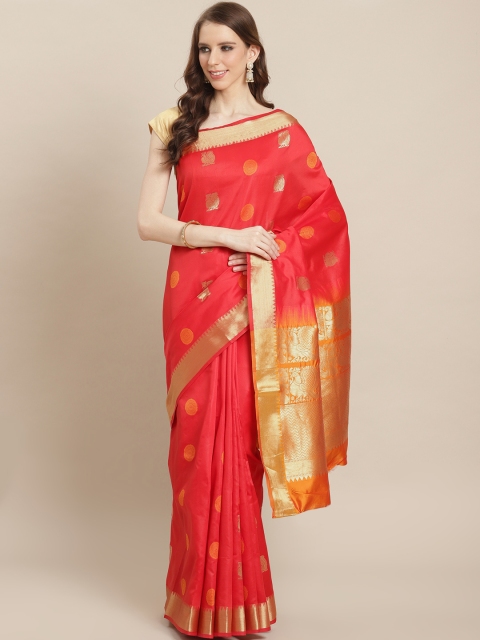 

Sugathari Red & Golden Zari Woven Design Celebrity Banarasi Saree