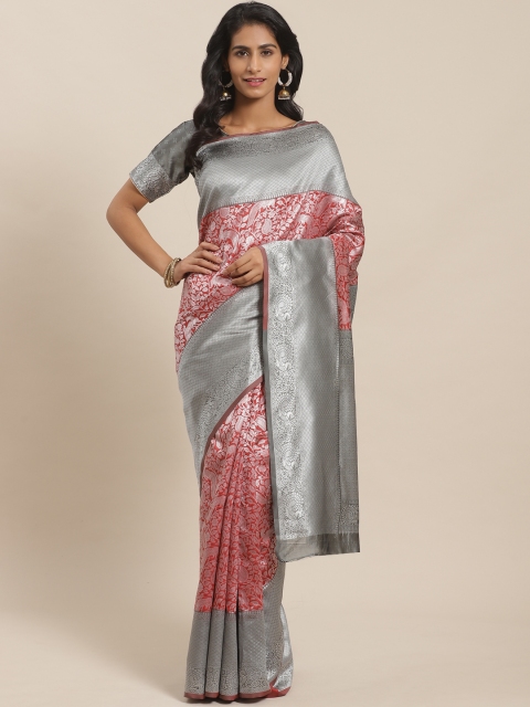 

Sugathari Rust Red Red & Grey Zari Woven Design Banarasi Saree