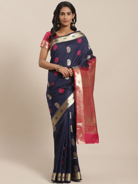 

Sugathari Navy Blue & Pink Zari Woven Design Celebrity Banarasi Saree
