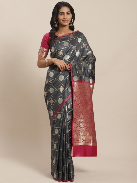 

Sugathari Charcoal Grey & Golden Zari Woven Design Celebrity Banarasi Saree