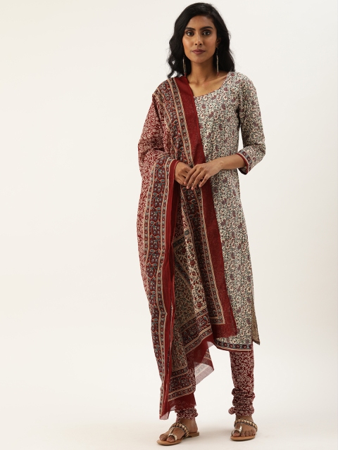 

Rajnandini Off-White & Maroon Pure Cotton Unstitched Dress Material