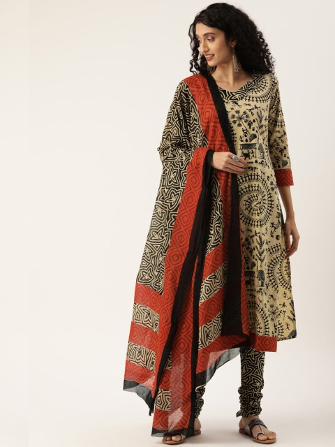 

Rajnandini Beige & Black Pure Cotton Unstitched Dress Material