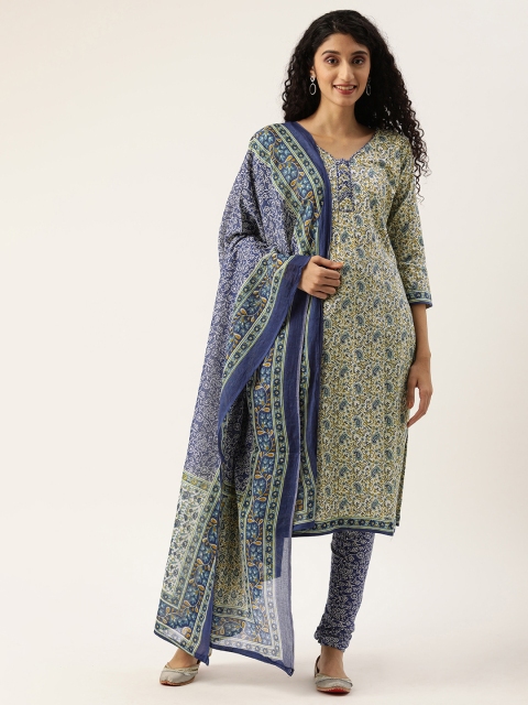 

Rajnandini Off-White & Blue Pure Cotton Unstitched Dress Material