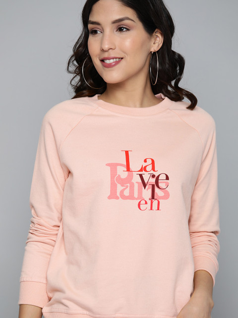 

HERE&NOW Women Pink & Red Printed Sweatshirt