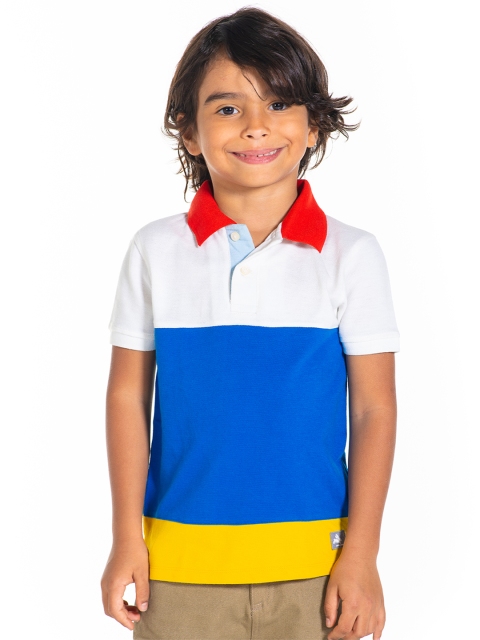 

Cherry Crumble Boys White & Blue Colourblocked Polo Collar T-shirt
