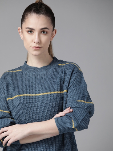 

Roadster Women Blue & Yellow Striped Pullover