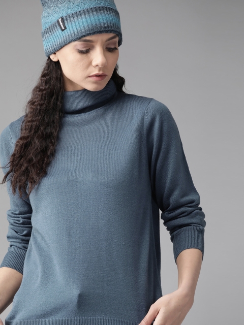 

Roadster Women Blue Solid Turtle Neck Pullover Sweater