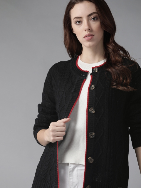 

Roadster Women Black Cable Knit Cardigan