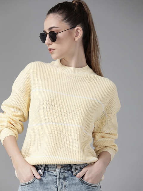

Roadster Women Cream-Coloured Striped Pullover