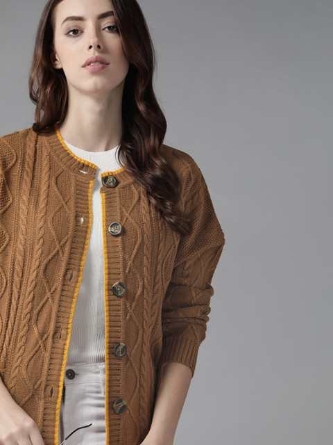 

Roadster Women Brown Cable Knit Cardigan
