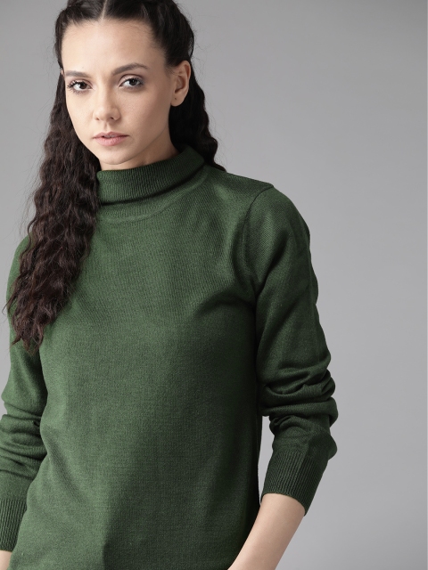 

Roadster Women Green Solid Turtle Neck Pullover Sweater