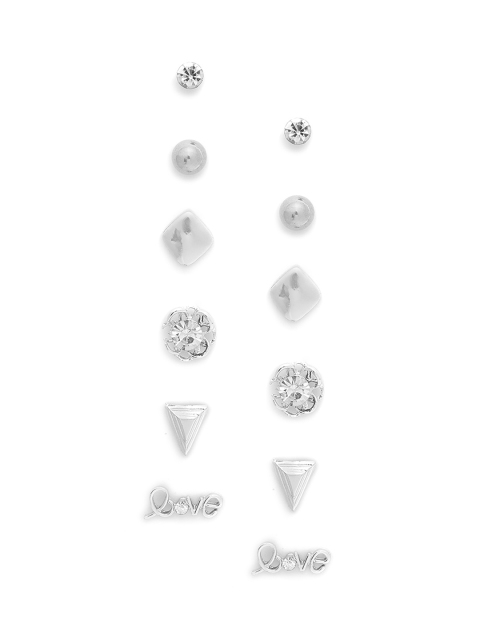 

DIVA WALK EXCLUSIVE Women Set of 6 Silver Plated Handcrafted Studs