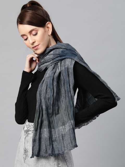 

SASSAFRAS Women Navy Blue & Grey Striped Stole