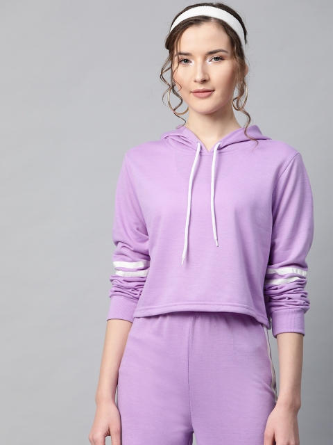 

SASSAFRAS Women Lavender Solid Hooded Sweatshirt
