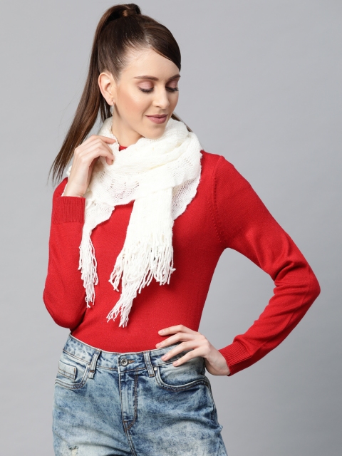 

SASSAFRAS Women White Open Knit Stole