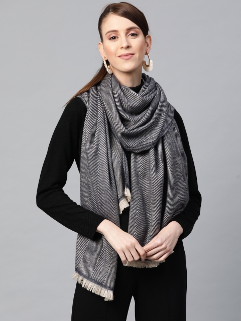 

SASSAFRAS Women Navy Blue & White Woven Design Stole