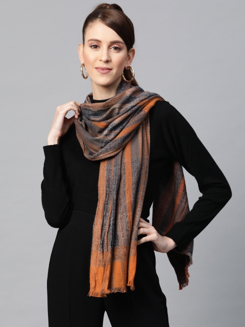 

SASSAFRAS Women Orange & Grey Striped Stole
