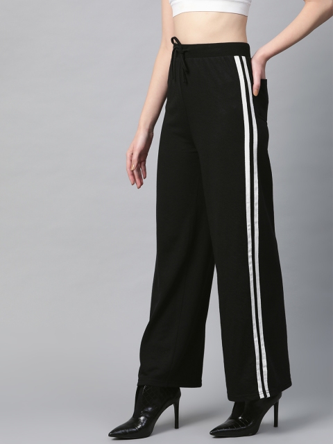 

SASSAFRAS Women Black Side Tape Flared Track Pants