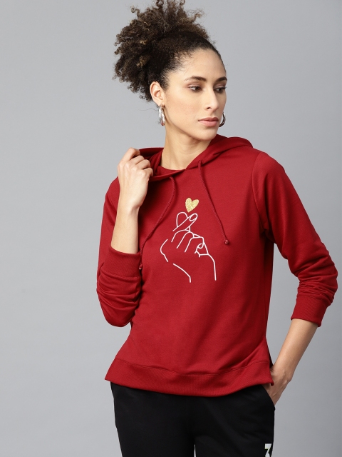 

SASSAFRAS Women Maroon Solid Hooded Sweatshirt