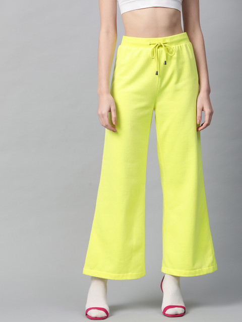 

SASSAFRAS Women Neon Yellow Solid Flared Trackpants