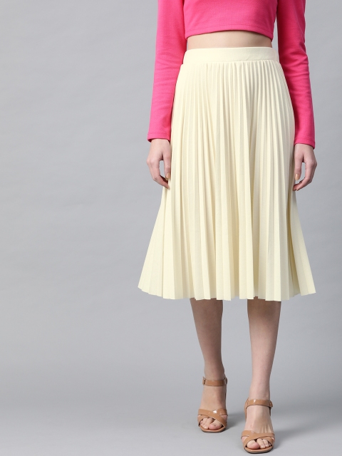 

SASSAFRAS Women Off White Accordian Pleated A-Line Skirt