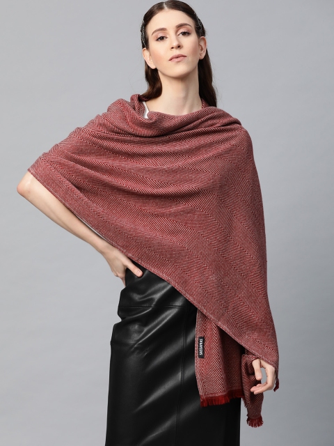 

SASSAFRAS Women Red & Grey Melange Fisherman Woven Design Stole