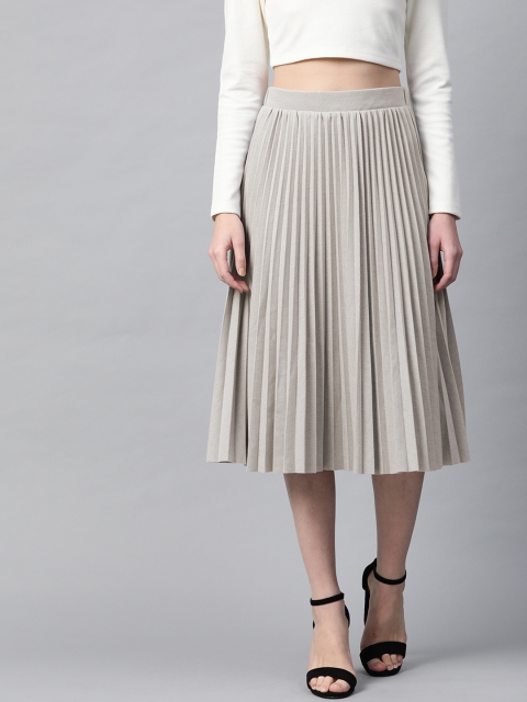 

SASSAFRAS Women Grey Accordian Pleated A-Line Skirt