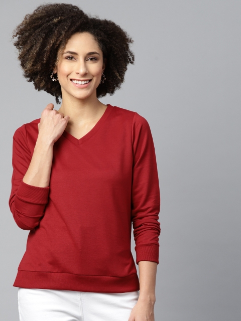 

SASSAFRAS Women Maroon Solid V-Neck Sweatshirt