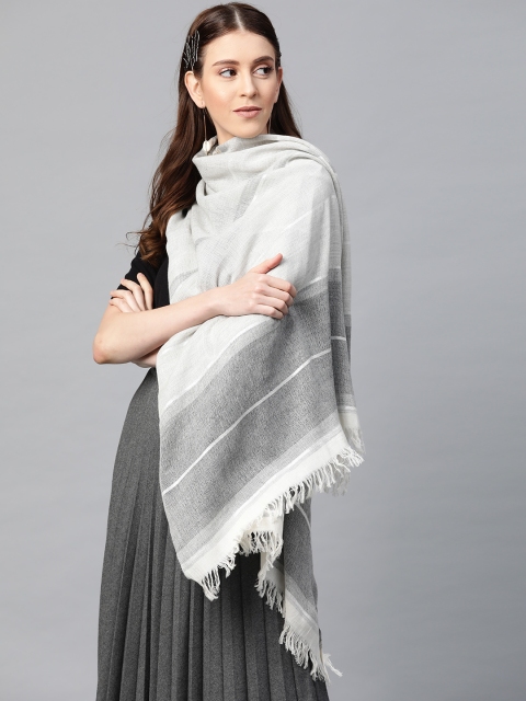 

SASSAFRAS Women Grey & White Striped Stole
