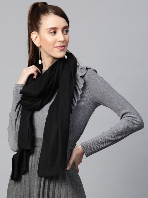 

SASSAFRAS Women Black Solid Stole