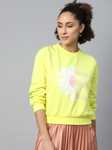 

SASSAFRAS Women Yellow & White Floral Print Sweatshirt