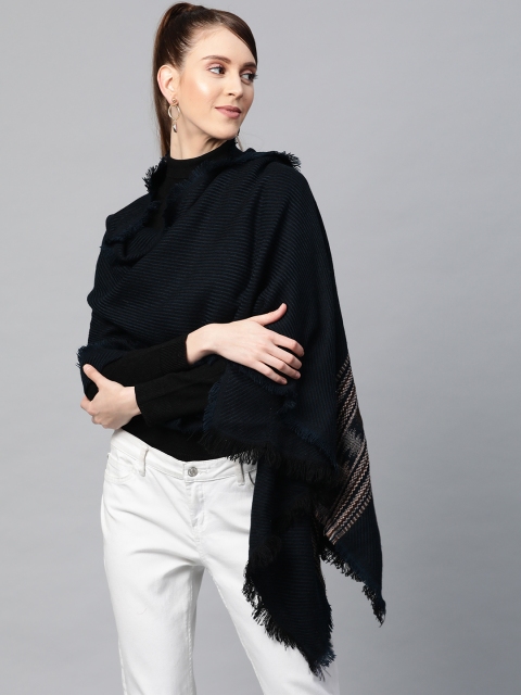 

SASSAFRAS Women Navy Blue & Black Self-Striped Stole