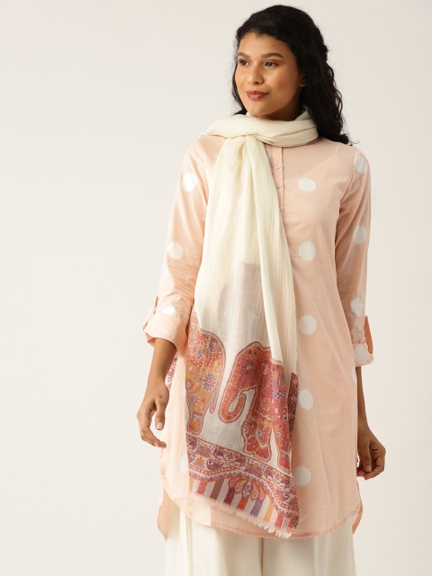 

Shae by SASSAFRAS Women Off-White & Orange Elephant Border Stole
