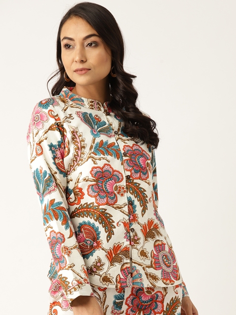 

Shae by SASSAFRAS Women Off-White & Pink Printed Tailored Jacket